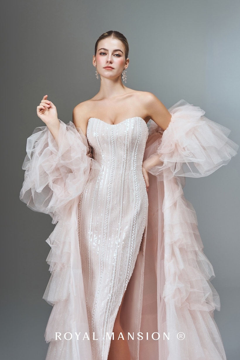 2026-婚紗推薦-高訂婚紗-婚紗款式-亮片貼身披紗拖襬禮服-1-蘿亞婚紗-台北