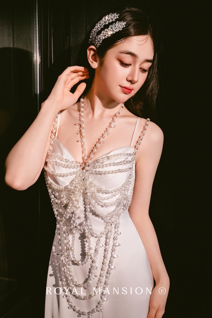 法式婚紗-高訂婚紗-珍珠可變式婚紗-1-蘿亞婚紗-台北 蘿亞法式高訂婚紗-4-珍珠可變式婚紗正面細節